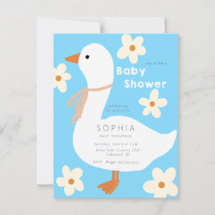 Carte Postale Baby shower de l'oie blanche et des marguerites