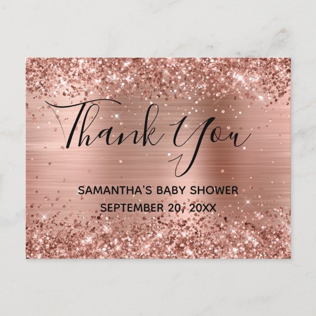 Carte Postale Baby shower de Merci Rose or Glitter (Devant)