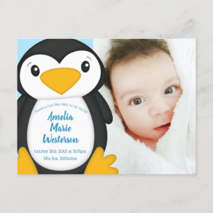 Carte Postale Baby shower de pingouin bleu