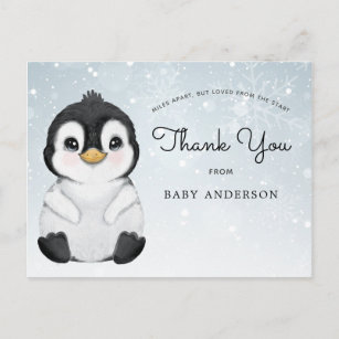 Carte Postale Baby shower de pingouin par Merci postal