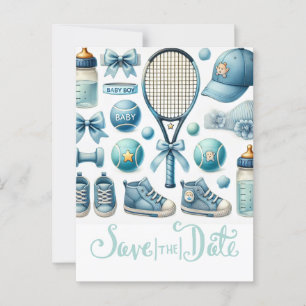 Carte Postale Baby shower de tennis pour bébé garçon bleu thème