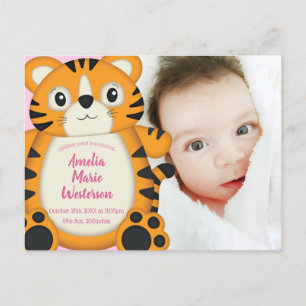 Carte Postale Baby shower de tigre rose