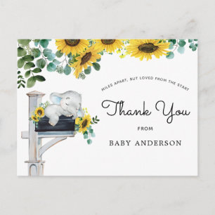 Carte Postale Baby shower de tournesol éléphant par Merci du cou
