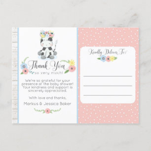 Carte Postale Baby shower de vache Cute Floral Veau Merci photo
