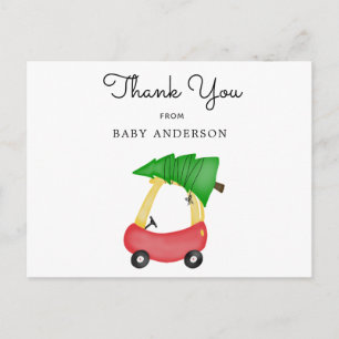 Carte Postale Baby shower de voiture rouge vacances Merci