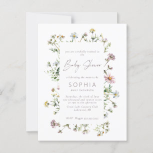 Carte Postale Baby shower délicat fleur sauvage de prairie