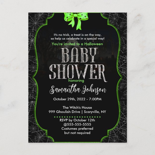 Carte Postale Baby shower d'Halloween Spiderweb Invitation (Devant)