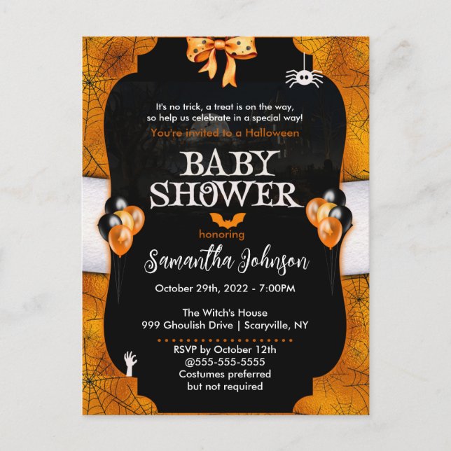 Carte Postale Baby shower d'Halloween Spiderweb Invitation (Devant)