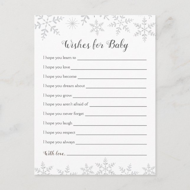 Carte Postale Baby shower d'hiver Bonne volonté Silver Snowflake (Devant)