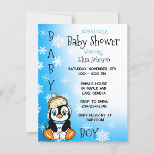 Carte Postale Baby shower d'hiver de bébé Penguin