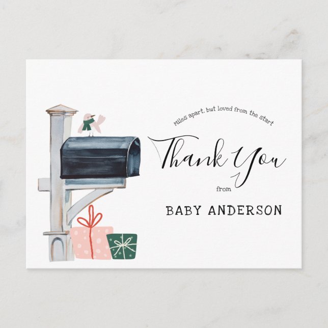Carte Postale Baby shower d'hiver rose par Merci de courrier (Devant)
