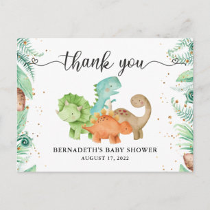 Carte postale baby shower Dinosaur Merci aquarelle