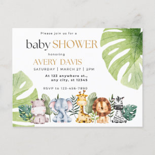 Carte Postale baby shower d'invitation, animaux, safari