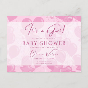 Carte Postale baby shower d'invitation, c'est une fille, rose