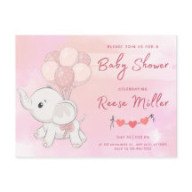 baby shower d'invitation, éléphant, filles,