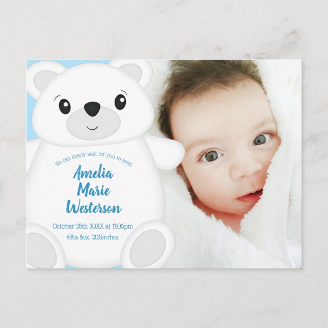 Carte Postale Baby shower d'ours polaire (Devant)