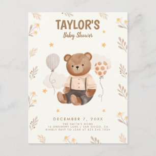 Carte Postale Baby shower d'ours rustique Aquarelle
