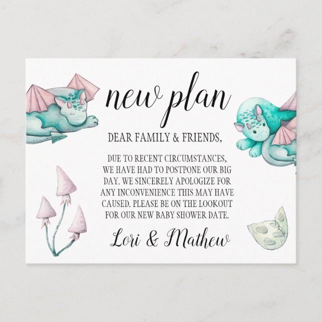 Carte Postale Baby shower Dragon Changement de Faire-part d'évén (Devant)