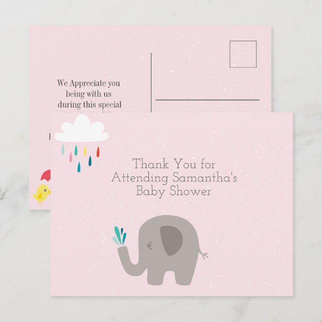 Carte postale Baby shower éléphant (Devant / Derrière)
