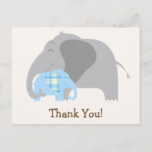 Carte Postale Baby shower Eléphant Bébé Plaid Bleu