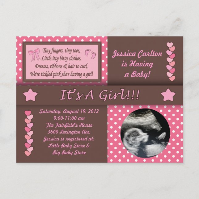 Carte postale Baby shower fille (Devant)