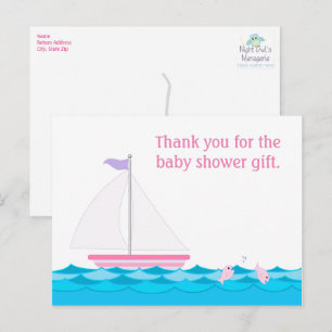 Carte postale Baby shower fille bateau à voile Mer