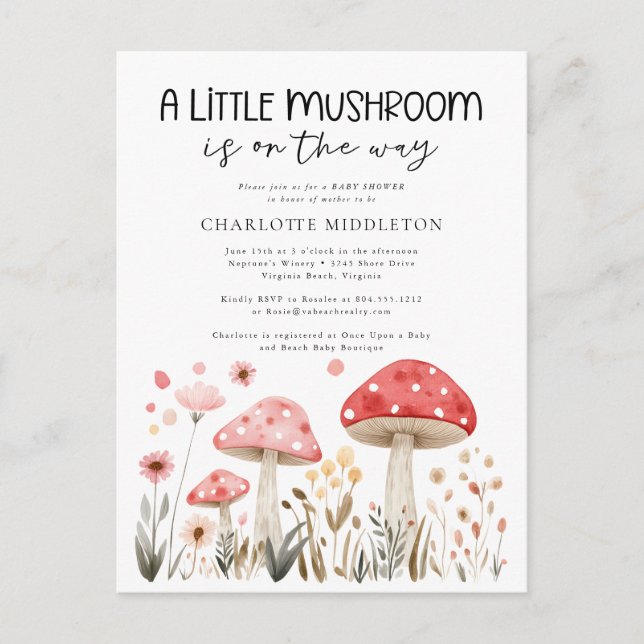 Carte Postale Baby shower Fleur sauvage Little Mushrooms (Devant)