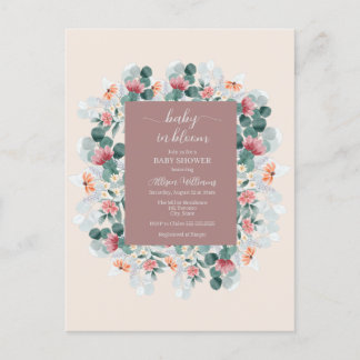 Carte Postale Baby shower fleur sauvage moderne et élégant