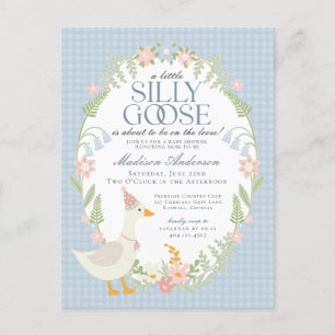 Carte Postale Baby shower Floral En vichy d'oie soie bleue