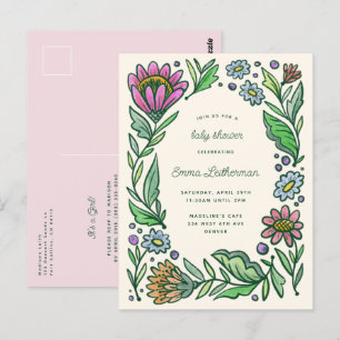 Carte Postale Baby shower floral scandinave artistique