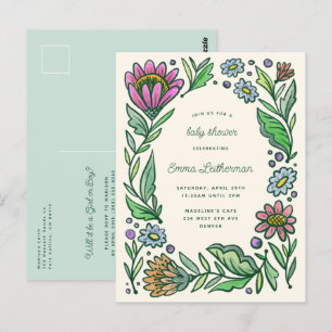 Carte Postale Baby shower floral scandinave artistique