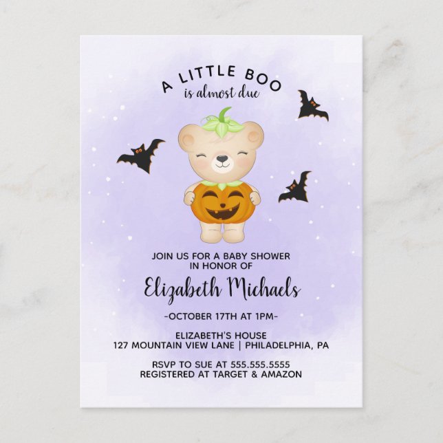 Carte Postale BABY SHOWER HALLOWEEN | Un petit boo est attendu (Devant)