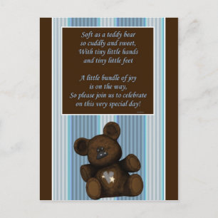 Carte Postale Baby shower Invitation Ours en peluche avec poème