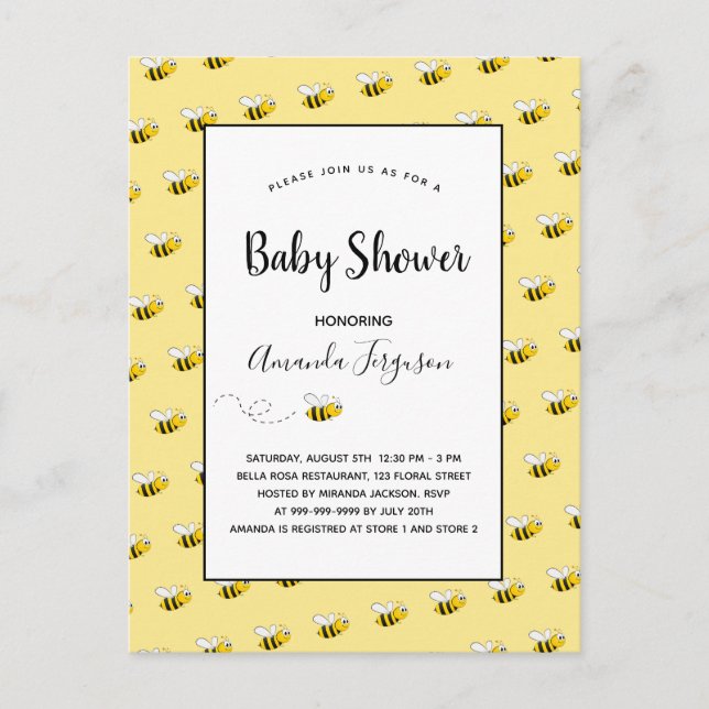 Carte Postale Baby shower jaune de l'abeille mignonne (Devant)