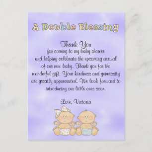 Carte Postale baby shower jumeaux fille garçon