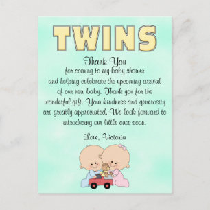 Carte Postale baby shower jumeaux fille garçon