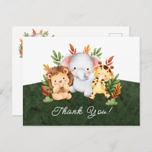 Carte postale Baby shower Jungle Animaux Merci