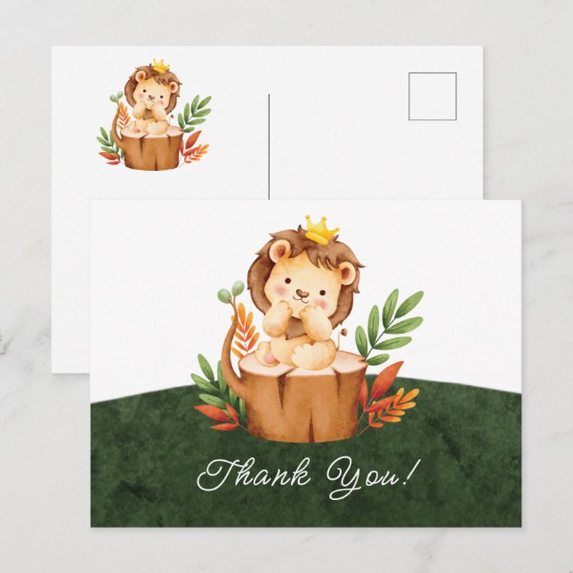 Carte postale Baby shower Jungle Lion Merci (Devant / Derrière)