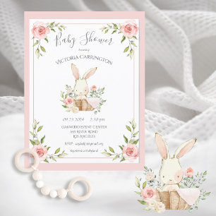Carte Postale Baby shower lapin à lapin rose
