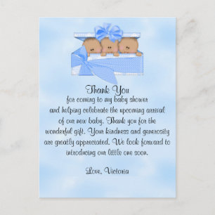 Carte Postale baby shower Merci C'est Triplets Garçon Ethnique