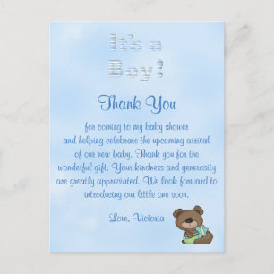 Carte Postale Baby shower Merci C'est un Garçon Bébé Garçon Tedd