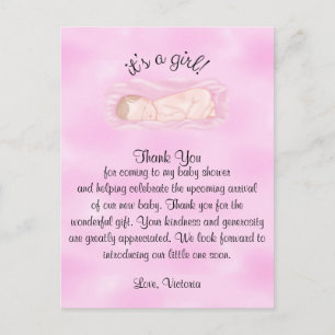 Carte Postale Baby shower Merci C'est une fille