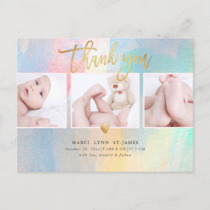 Carte Postale baby shower Merci Coloré Brush Strokes
