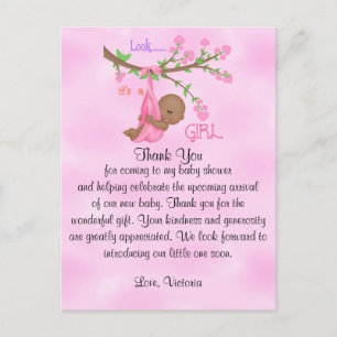 Carte Postale baby shower Merci fille ethnique