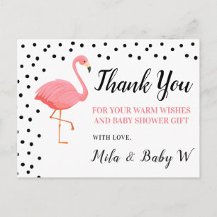 Carte postale Baby shower Merci Flamant rose