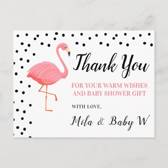 Carte postale Baby shower Merci Flamant rose (Devant)