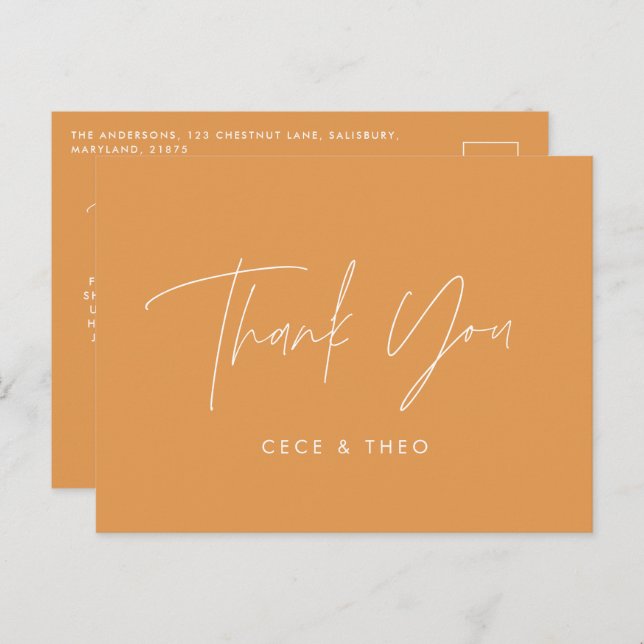 Carte Postale Baby shower merci orange élégant moderne (Devant / Derrière)