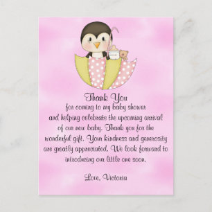Carte Postale baby shower Merci Penguin
