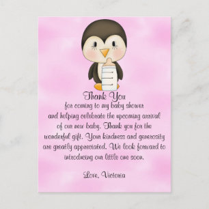Carte Postale baby shower Merci Penguin