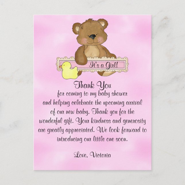 Carte Postale Baby shower Merci Teddy Bear (Devant)